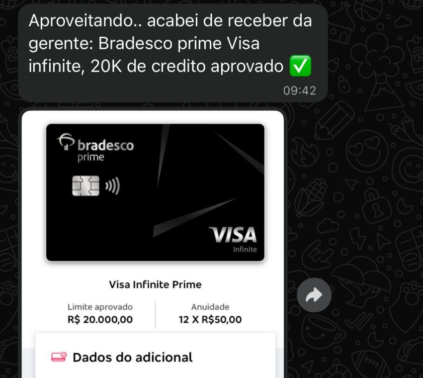 Visa Infinite aprovado com R$ 20 mil de limite